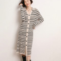 Retro collar simple horizontal stripe long coat