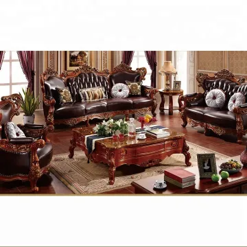 Traditional European Wooden Sofa Set Designs - Quality Brown