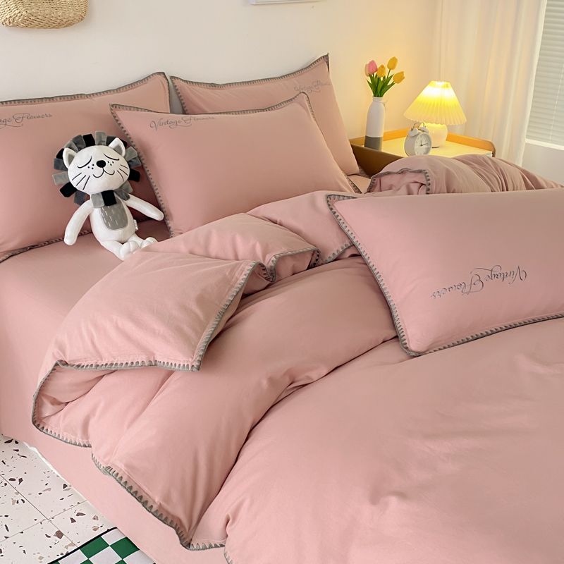 Washed cotton shell embroidery style bedsheets bedding set