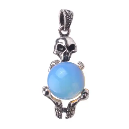 Gems Precious Opal Jewelry Skull Silver Pendant