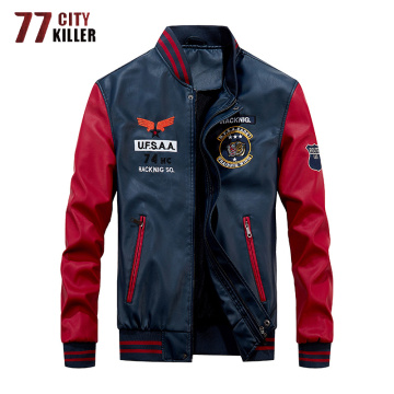 77City Killer 2020 New Leather Jacket Men Windbreaker Motorcycle Patchwork Baseball Jackets Male Fleece Warm Faux Leather Jacket