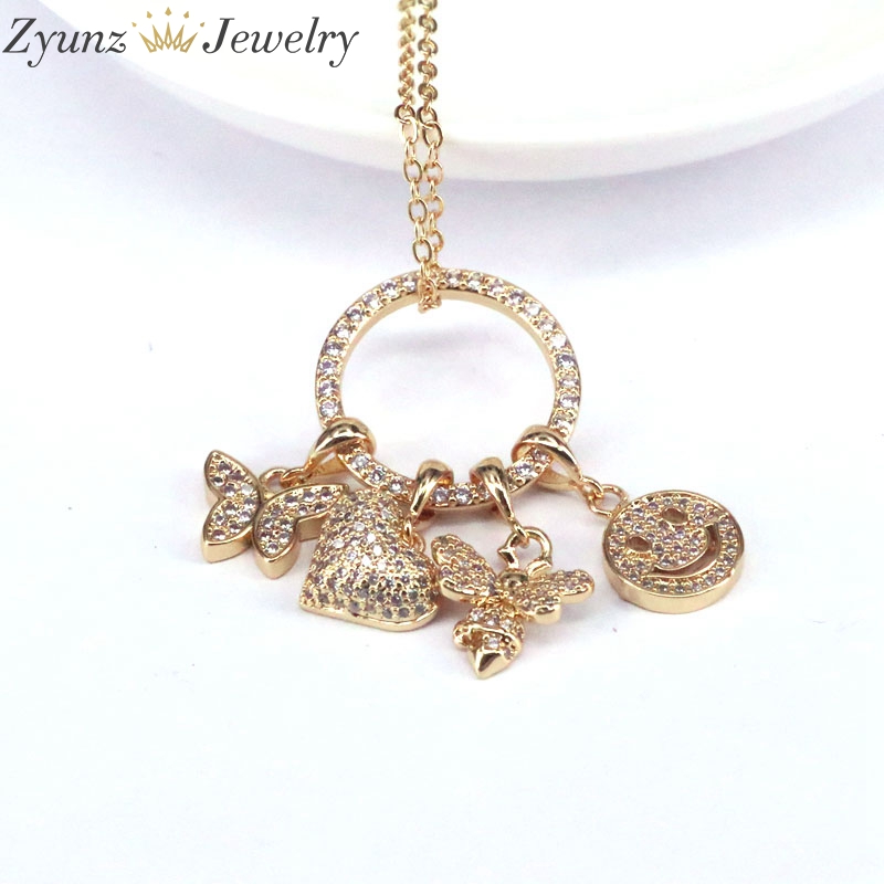 5PCS, New Sparking Micro Pave Drop Chocker CZ Charms Link Chain thin cz Stone Pendant Necklace Women Jewelry