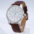 Leather Pearl Dial And Diamond men quartz timepiece