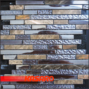 Linear Glass Mix Stone Mosaic Tile (KSL124110)