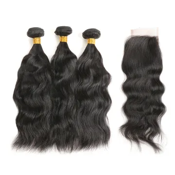 RUIMEI Natural Weaves 100% Cuticle Aligned Peruvian Virgin Hair blend Hair Extension Natural Human Hair Bundles& Closure
