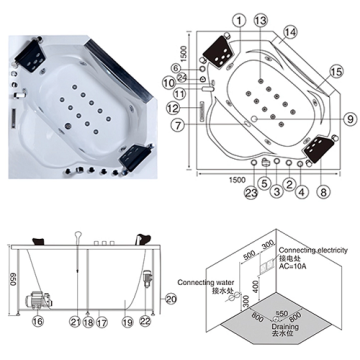 Intelligent Small Bath Corner Massage Whirlpool Tub