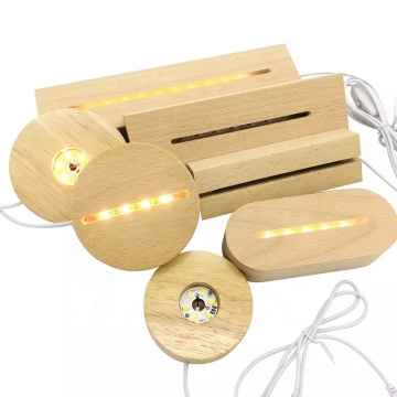 Modern Wooden LED Lamp Holder Bases with USB Cable Switch for 3D Acrylic LED Light