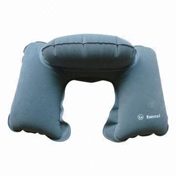 Travel neck pillow, flocked high inflatable