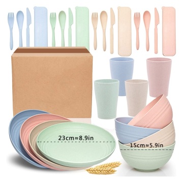 Biodegradable Eco-Friendly Dinnerware Set: Bowl, Plate, Cup & Cutlery made from Wheat Straw