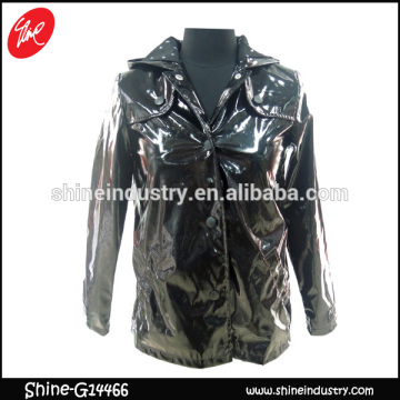 Hot spring shiny lapel black women's coat