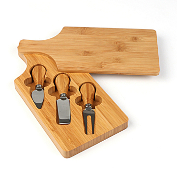 Bamboo Cheese Board Set with Cutlery in Slide-Out Drawer
