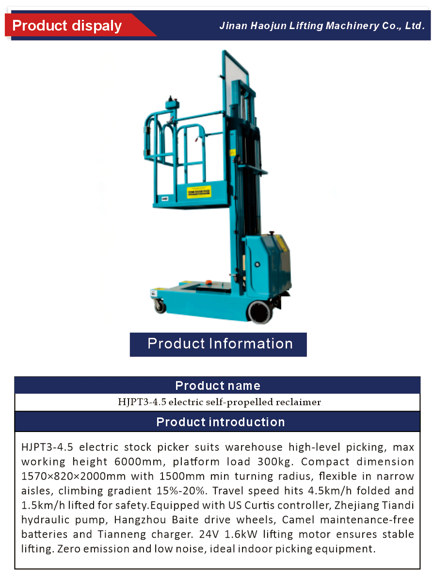 Battery Powered Mobile Elevated Order Picker Lift
