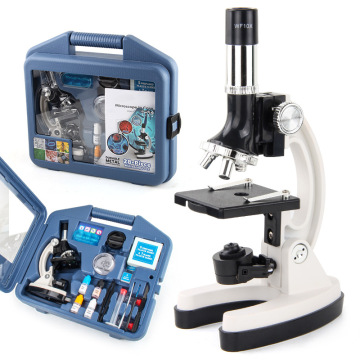 STEM Microscope Kit: 1200X Magnification, 28-Piece Set Including Metal Body Toy Microscope, LED Light, Slides, and Carrying Box for Student Beginners