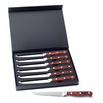 Canton Fair Edelstahl gezacktes Steakmesserset mit Pakka -Holzgriffen