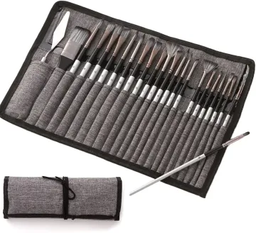 24 PCS Sanatçı Boya Fırçaları Canvas Fırça Kılıfı - Profesyonel Akrilik Boyama ve Çizim Kiti