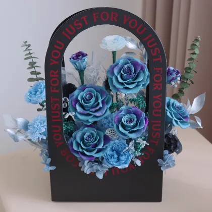 Mom's Pink Forever Rose Flower Basket - Natural Preserved Rose Gift