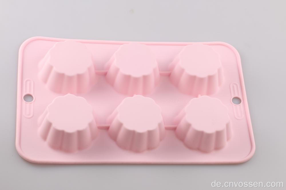 Lebensmittelqualität 6 Cup Flower Silikon Cupcake Mould