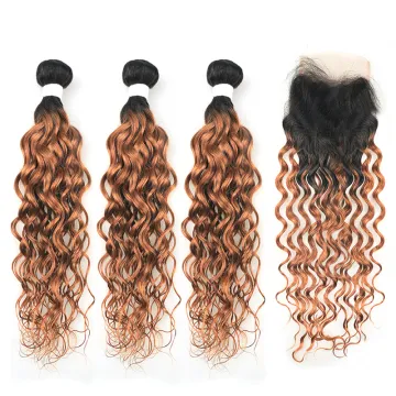 T1B/30  Italian Water Wave Curly Human Hair Sew In Extensions With Closure, Brazilian Hair Piece Product In China For Sale