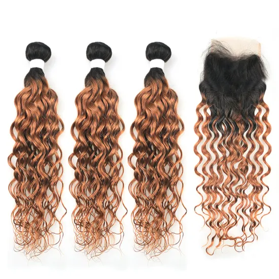 T1B/30  Italian Water Wave Curly Human Hair Sew In Extensions With Closure, Brazilian Hair Piece Product In China For Sale
