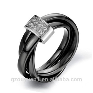 New Arrival Black Three Set Ceramic Wedding Ring with CZ Diamond, Men's and Women's Ceramic Wedding Ring