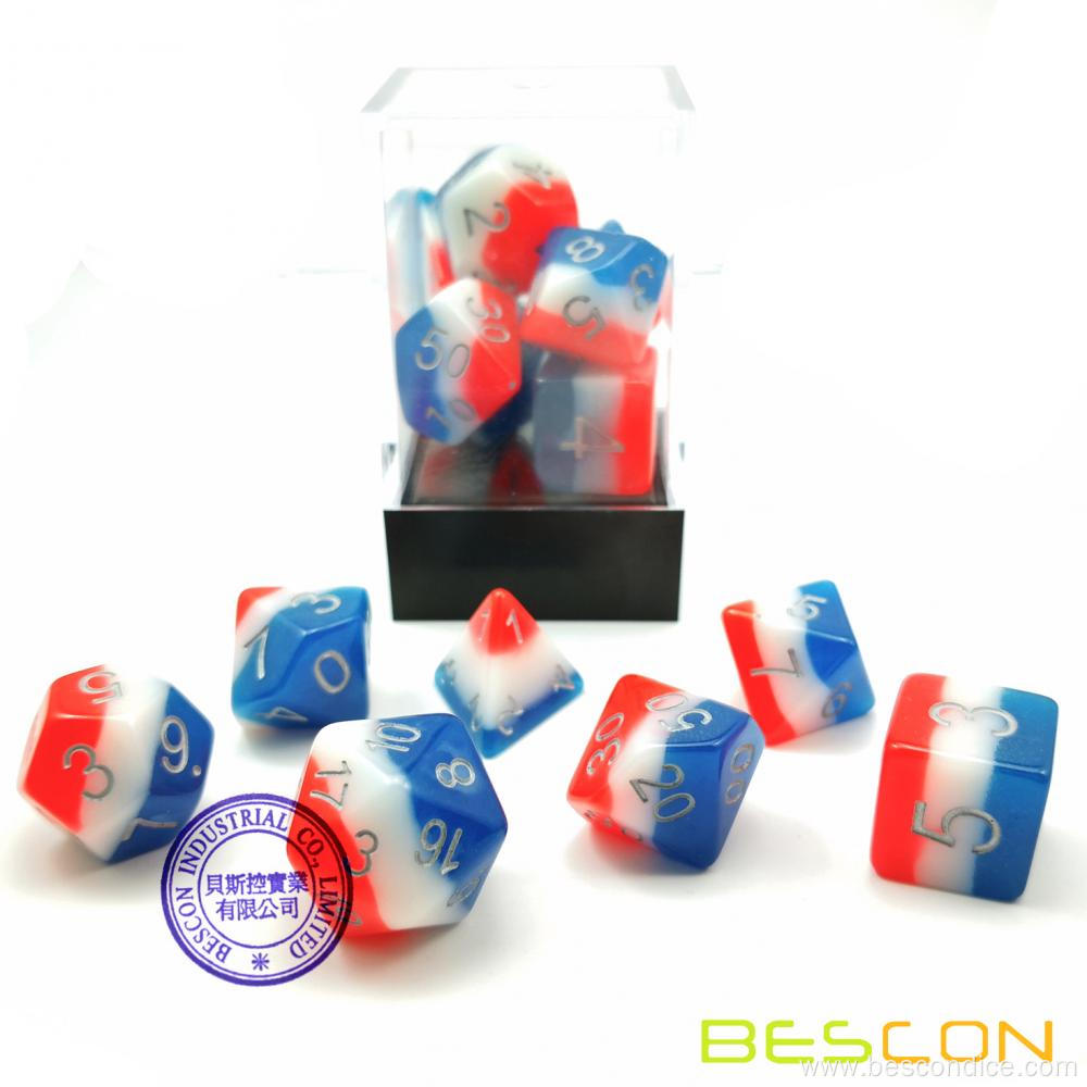 Bescon Glowing Polyhedral Dice 7pcs Set French Kiss And Forest Light, Triple Tone Luminous RPG Dice Glow in Dark,