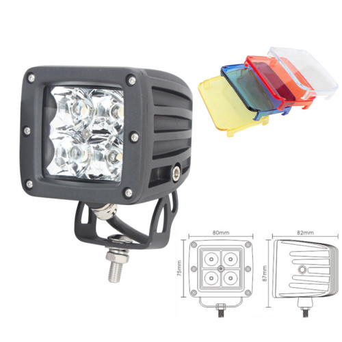 High Quality 3" Pods 12W LED Work Light with 4 kinds color Lens 1200LM 3" LED Work light offroad