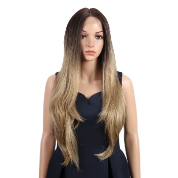 Rebecca 31'' Long Natural Hairline Body Wave Swiss U Middle Part High Temperature Ombre Blond Synthetic Lace Front Wig For Woman
