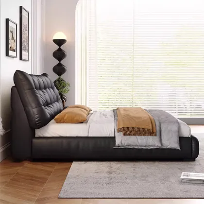 Modern Italian Luxury Double Bed Soft Leather