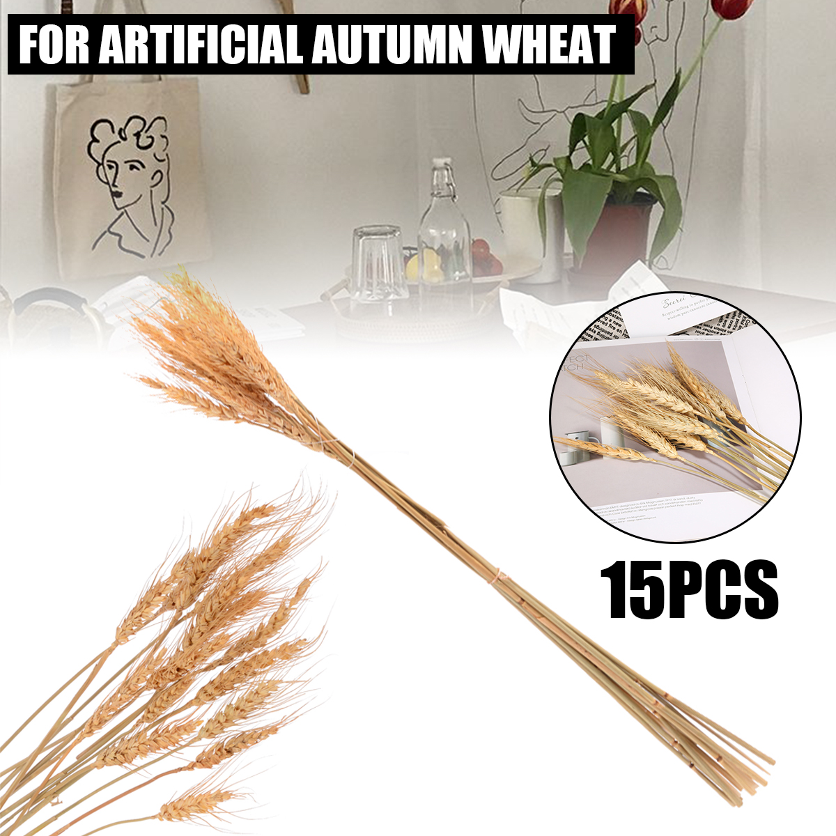 15pcs/Branch Autumn Wheat Bouquet Dried Plant DIY Wedding Party Home Decoration Supplies