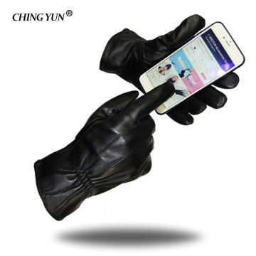 New Winter man Manipulating the phone genuine leather gloves male warm goat skin leather gloves black men mittens Plus lining