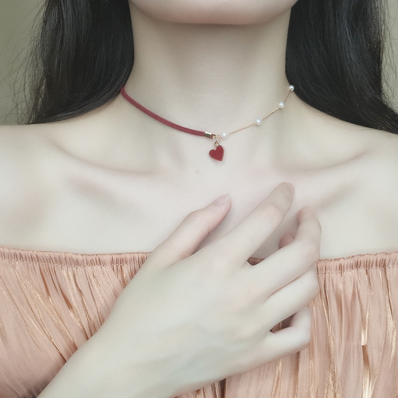 Wholesale fashion Valentine's Heart Pearl Chain necklace