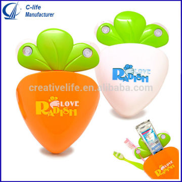 Plastic Carrot Toothbrush Holder Bathroom Set with Four Strong Suction Cup