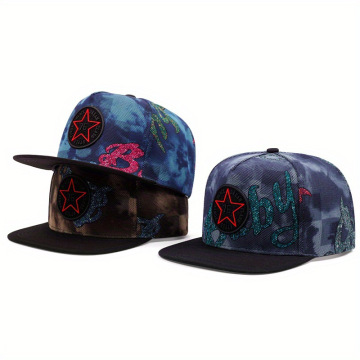 Cappelli a snapback hip -hop a stella mimetica ricamati personalizzati - Cappelli sportivi a bordo piatto a 5 pannelli Gorras