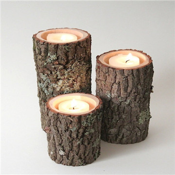 Hadiah unik pokok kayu Birch Log teh-cahaya lilin yang sebenar
