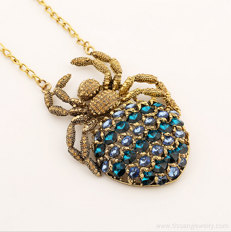 Antique Gold Plated Spider Women Necklace Pendant