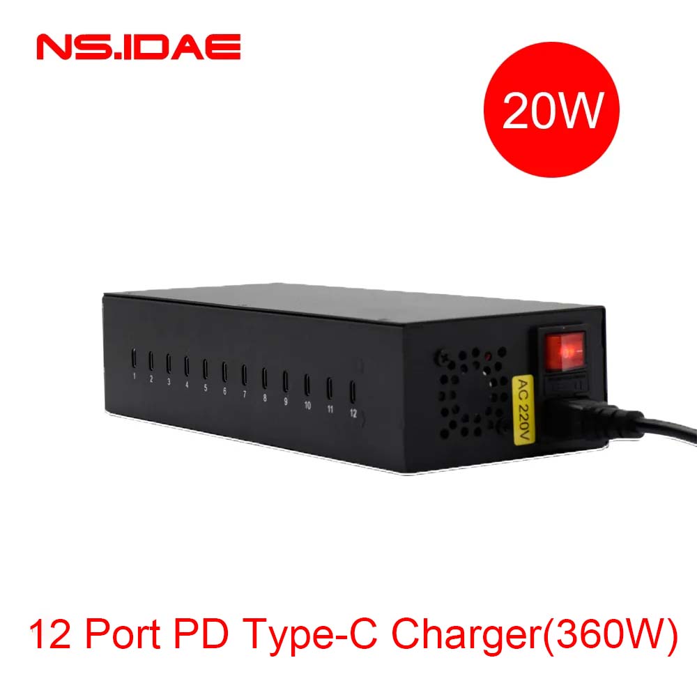 Alta calidad de 12 puertos Tipo-C Fast Charger 360W