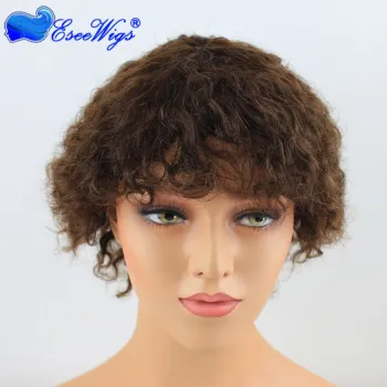 Wholesale Top Quality 100% Human Hair Brazilian Curly Human Hair Lace Front Short Wig #4 Color on Sale