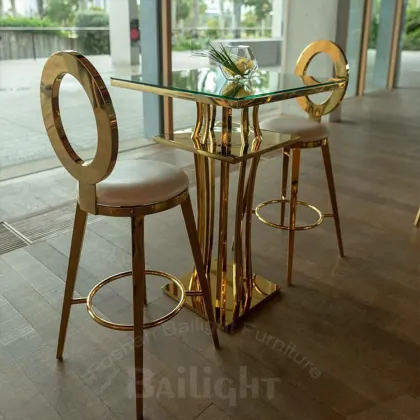 Stainless Steel Frame Glass Top Bar Table Sets