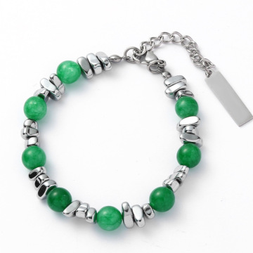 Gioielli in acciaio inossidabile per tallone in metallo argento con braccialetti di perline di pietra per occhi di gatto naturale: elegante accessorio