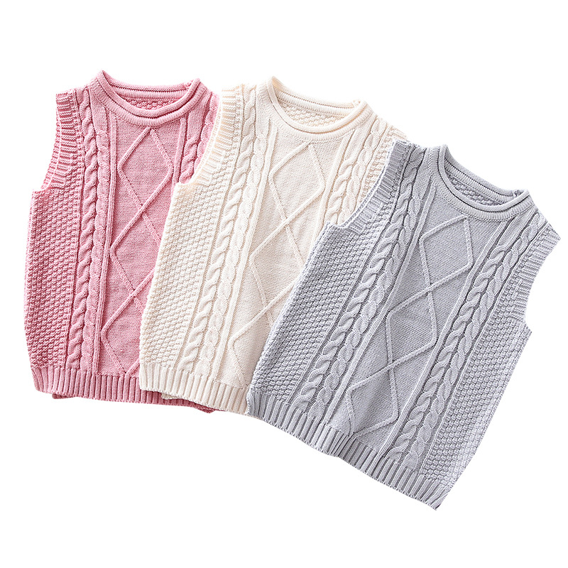 2019 Girls Sleeveless Vests Autumn Winter Knit Pullover Sweaters for Children Kids Baby Solid Color Waistcoat Fashion Spring