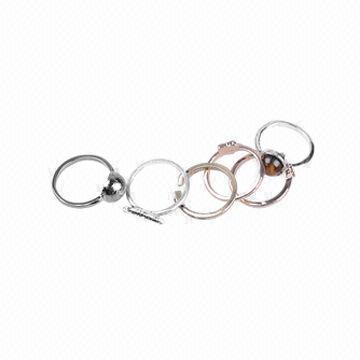 Fashion Ring Sets with Sandblast Beads, Tiger Eyes Stone and Combined with Gold and Hematite Plating
