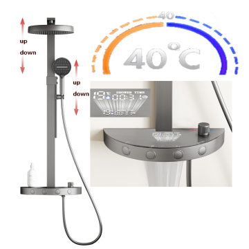 3-in-1 PVD Gun Grey Bathroom Digital Thermostatic LED Shower Faucet with Shelf
