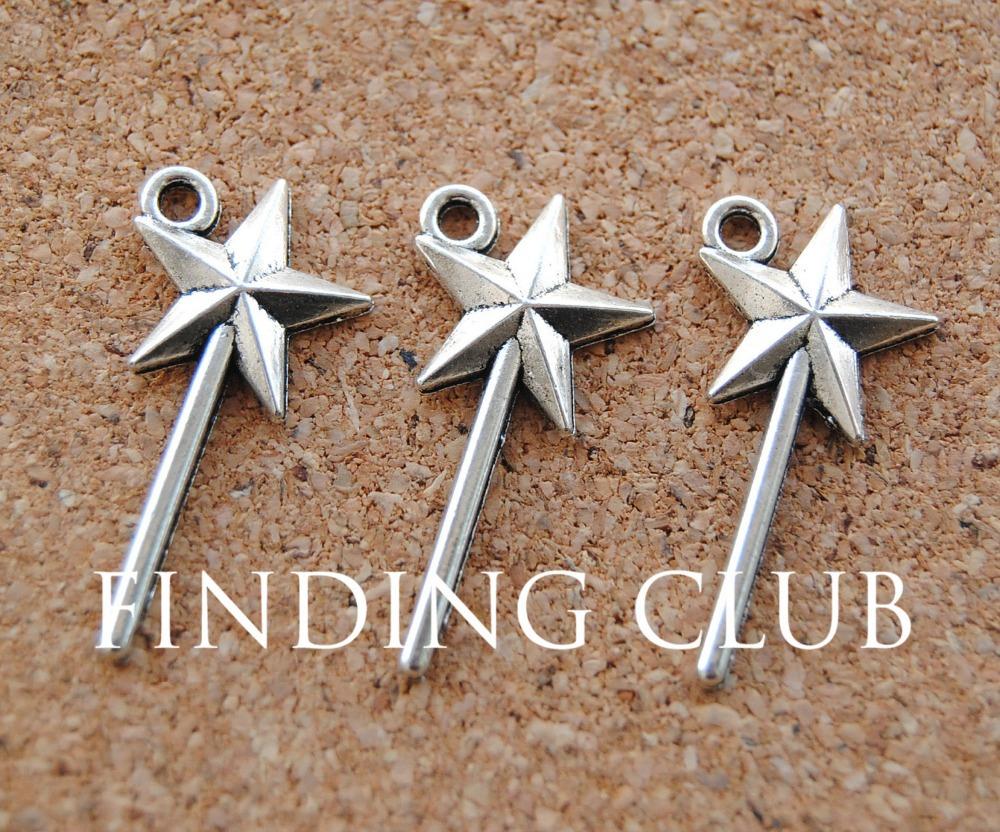50 pcs Silver Color Magic Wand Charms Pendants Craft DIY Retro Jewelry Braclet 13x26mm A911