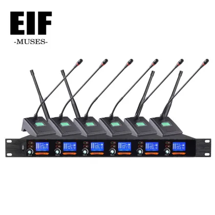 Professional 6 Channel Cordless Microphone System: Desktop Gooseneck with Wireless Conference Microphones