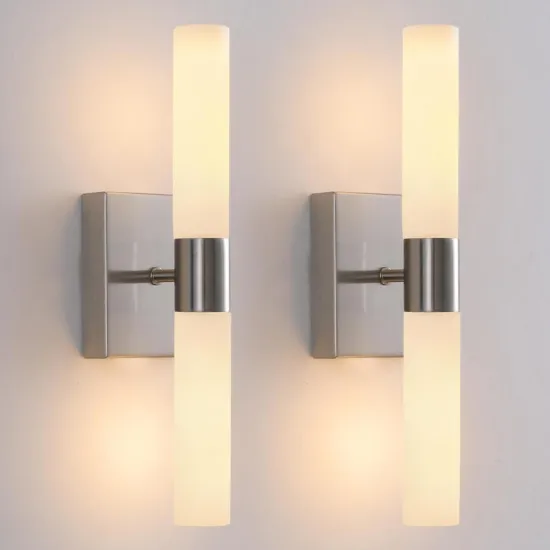 Brushed Nickel Bathroom Wall Sconces: Modern Metal Light Fixtures for Bathroom, Hallway, and Living Room