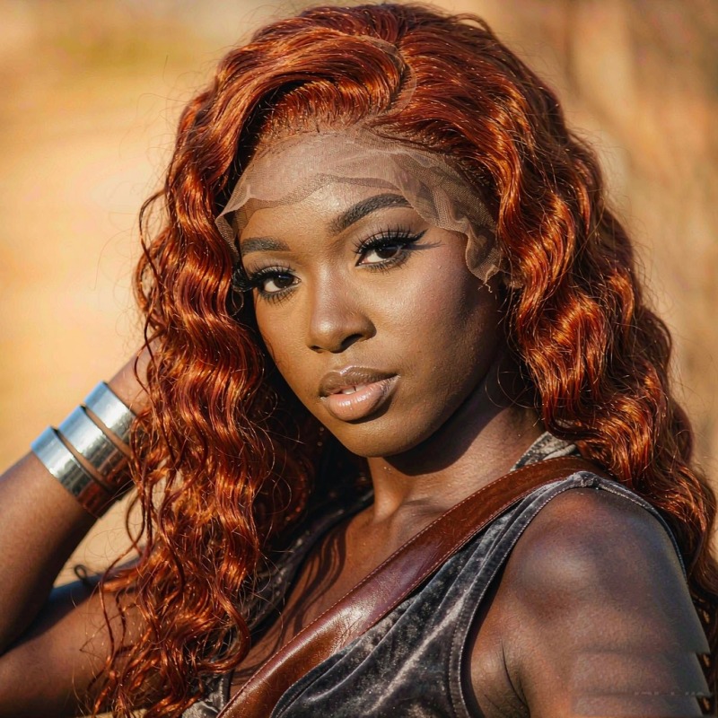 #350 Copper Red Water Wave 13x4 Lace Front Wig 100% Human Hair