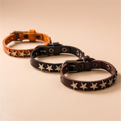 Decoración de estrellas esencial de la pulsera de cuero genuina estilo punk