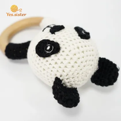 Cute Wooden Crochet Panda Rattle Teething Toys