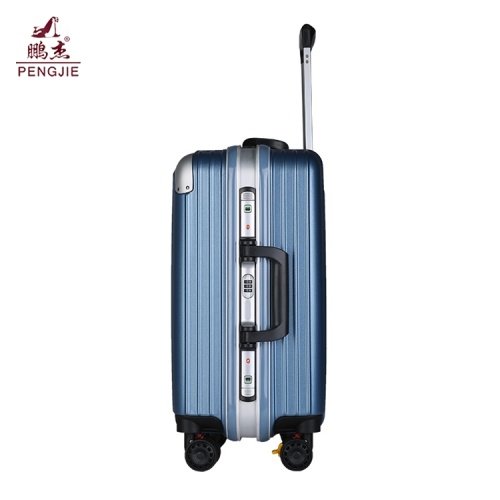 ABS PC aluminum frame blue trolley luggage