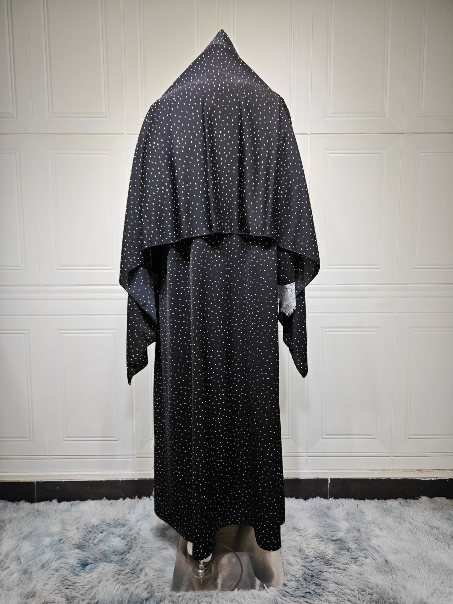 Fashion Polka Dot Black Abaya Hijab Set MQ259 (4)